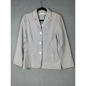 Uniform Womens Blue White Striped Seersucker Cotton Lightweight Blazer Size 6P